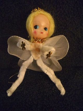 Vintage Angel Ornament Chenille Tulle Wire Wings