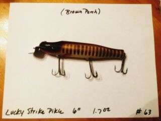 Vintage Lucky Strike Canada Pikie 6 " Wooden Lure Brown Perch Bait (63)