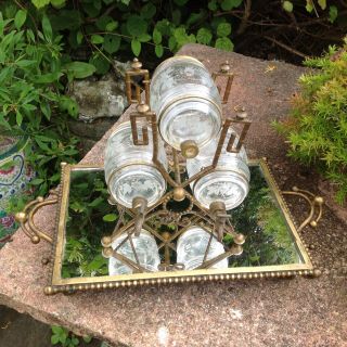Antique French Baccarat / 19th Glass Spirit Barrel Tantalus & Tray Set X 3