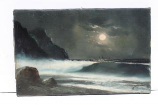 Antique Oil Painting On Canvas,  Seascape,  Sailing Boats,  Unframed