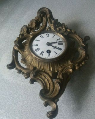 Antique Ormolu French Japy Freres Cartel ? Wall Clock 12 X 8 1/2 Inch Needs Work