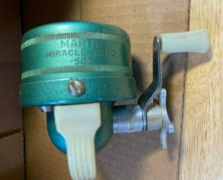 Vintage Martin Miracle Matic 500 Closed Face Fishing Reel Green Mid Century Usa