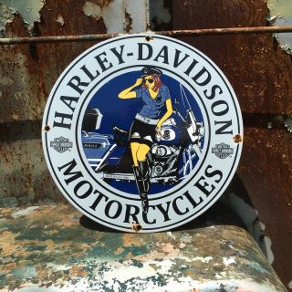 Vintage Porcelain Harley - Davidson Motorcycle Gas And Oil Sign