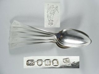 Antique Georgian 1803 Set Of 5 Sterling Silver Dessert Spoons English Eley Fearn