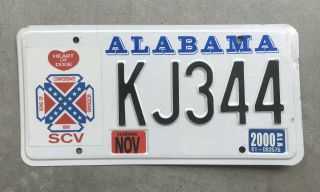 2000 Alabama Sons Of Confederate Veterans Scv License Plate Kj344