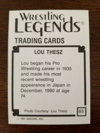 Lou Thesz 1991 Imagine Wrestling Legends Autograph RARE 2