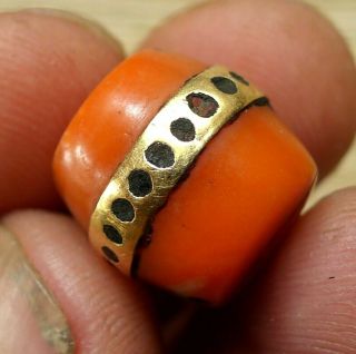 Perle Corail Or Ancien Maroc Tibet Antique Moroccan Gold Restored Red Coral Bead