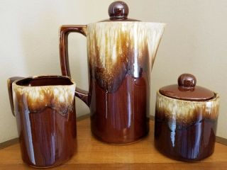 Vintage Brown Drip Glaze Coffee Tea Set With Creamer & Sugar Japan