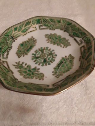 Vintage Asian Handpainted Porcelain Green And White Footed Bowl 6293 7 " Signed.