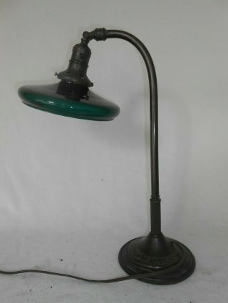 Antique Jewelers,  Industrial Desk Lamp Oc Faries Bronze Cased Glass Shade