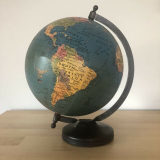 Vintage Antique Multicolor Small World Globe Map Stand