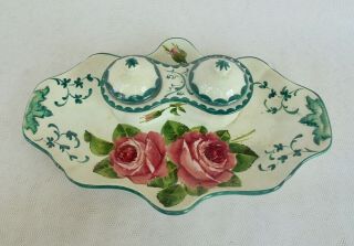 Antique Wemyss Ware Cabbage Rose Pattern Inkwell