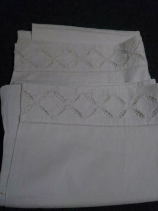 2 Vintage White Queen Pillow Cases With Cut Outs