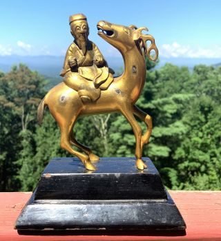 Antique Chinese Gilt Bronze Censer,  17th/18th Louhan,  Shou Lao,  Figure,  Statue