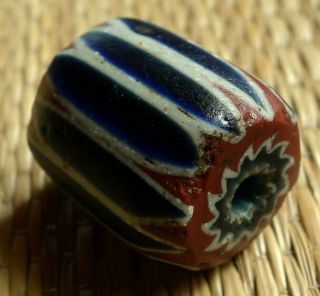, Perle Verre Ancien Mali Antique Seven Layer Chevron African Trade Glass Bead,