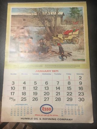 Large Vintage Esso Calendar 1971 - Humble Oil And Refining