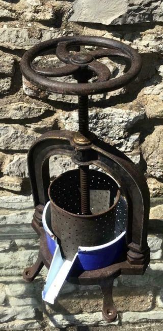 Old Cast Iron Fruit Press With Bowl Great Industrial Look