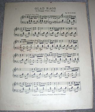 1911 GLAD RAGS Antique RAGTIME Sheet Music RAGGY TWO - STEP by W.  E.  Nuss 2