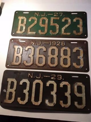 12 Almost Antique Nj Metal License Plates 1927 - 1937 (bergen) And 1934 Commercial