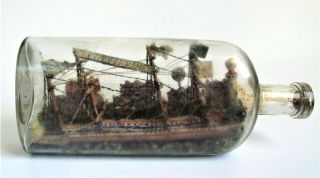 Antique Ship In A Bottle Model Ss City Of Rome Ny American Folk Art Glass Whimsy