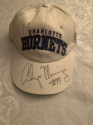 Charlotte Hornets 1990’s Vintage Snap - Back Hat Signed By Alonzo Mourning