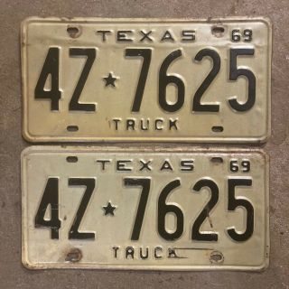 1969 Texas Truck License Plate Pair 4z 7625 Yom Dmv Clear Ford Chevy Dodge