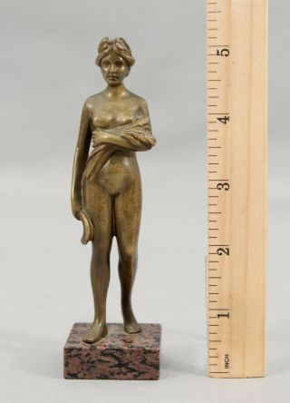 Antique Signed Miniature Austrian Bronze Sculpture,  Nude Woman W/ Sickle & Wheat