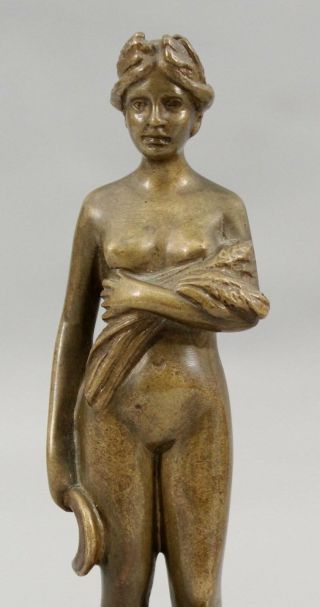 Antique Signed Miniature Austrian Bronze Sculpture,  Nude Woman w/ Sickle & Wheat 3