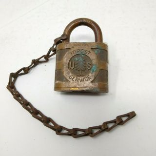 Antique Yale & Towne Mfg Co.  Us Forest Service Brass Padlock - No Key