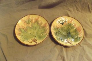 Pair Vintage Antique Hand Painted Made In Germany 7.  5 " Leaf Plates