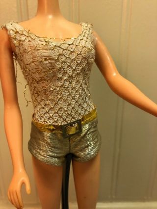 Vtg Barbie Casey Doll Swim Suit Tagged White Silver & Gold - See Desc