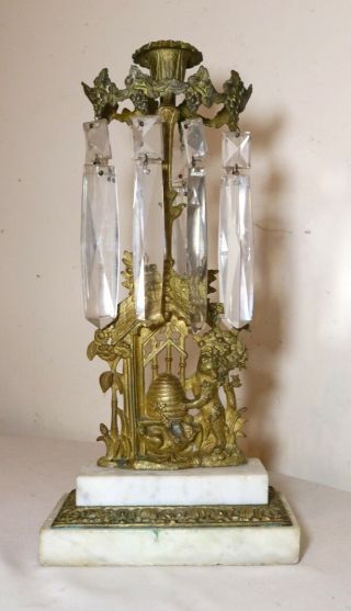 Antique Ornate Girandole Bronze Crystal Figural Candelabra Candle Holder Brass