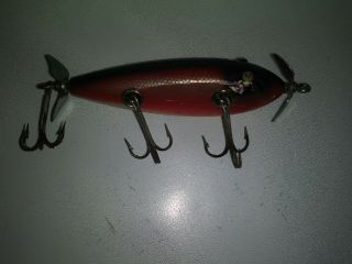Vintage Creek Chub Injured Minnow Glass Eyes Wooden Fishing Lure Red Side