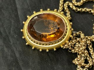Antique Victorian 15ct Gold And Citrine Pendant Brooch.  With Gold Plated Necklace