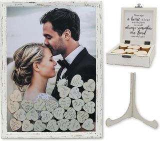 Pmpx Wedding Guest Book Alternative Vintage Drop Top Frame With Stand,  80 Hearts