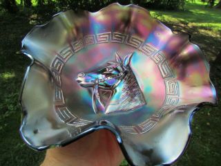 Dugan Pony Antique Carnival Art Glass Ruffled Bowl Purple Rare Color Pretty