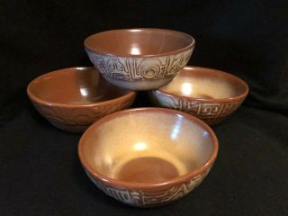 Vintage Frankoma Set Of 4 Desert Gold Mayan Aztec 7x Bowls 5.  5 " Diameter