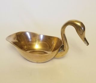 Vintage Solid Brass Swan Duck Trinket Tray Dish Keys Soap Candle