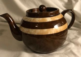 Vintage Arthur Wood & Son England Brown Teapot W/ Marble Stripe Bands