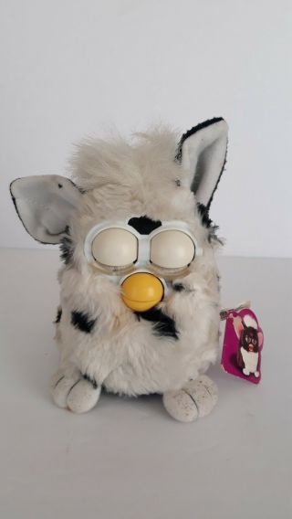 Vintage 1998 Furby Model 70 - 800 Gray With Black Spots Tags Gr Eyes Wh Eyelash