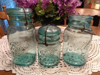 Vintage Fruit Jars Set Of 3 Ball Ideal 2 Quarts & 1 Pint (65)