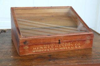 Antique Wood And Glass Display Case Henry L Hanson Co Tool Bit Pocket Knives Etc