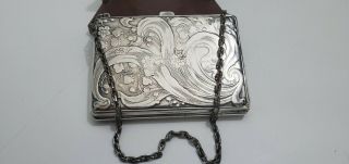 Antique Edwardian Art Nouveau Sterling Silver Card Case Chatelaine Dance Card