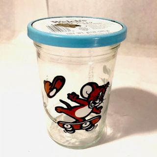 Vtg Welch`s 1990 Tom & Jerry Grape Jelly Jar Glass W Lid Skateboarding 10 Oz Cup