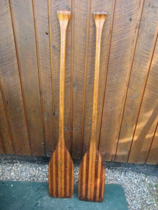 Very Interesting Vintage Wood Oars 54 " Long Paddles With Old Patina Finish