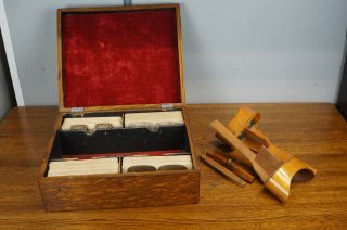Antique Stereoscope Stereo Viewer W/ 115 Stereoviews W/ Wood Box