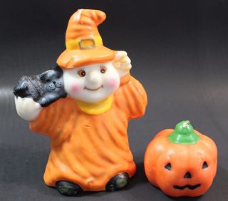 Halloween Candles Ghost With Cat And Pumpkin Vintage