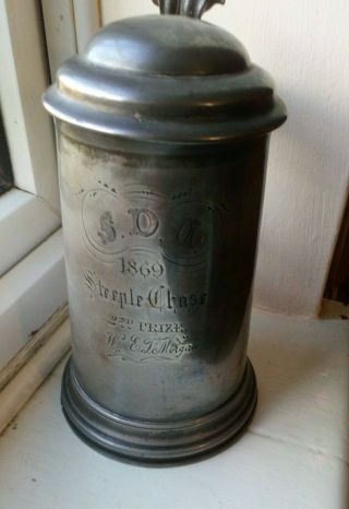 S D A Steeplechase Horse Racing 2nd Prize Trophy Pewter Tankard 1869 J Dixon