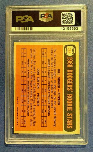 1966 Topps Rookie Stars Dodgers Don Sutton H.  O.  F.  (RC) - PSA 6 EX - MT (Centered) 2