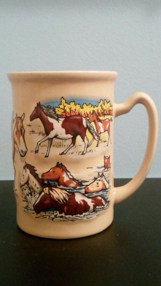 Rare Vintage Assateague Island Souvenir Ceramic Horses Mug Htf